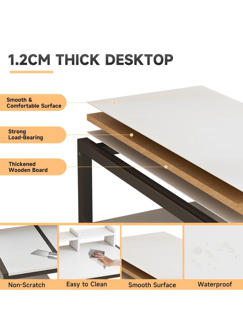 SHEIDLIN مكتب كمبيوتر، مكتب ألعاب مقاس 54 بوصة، مكتب منزلي مزود بأرفف تخزين مزدوجة مدمجة وحامل شاشة ثلاثي، يوفر مساحة تخزين، طاولة حديثة، أبيض - Image 5