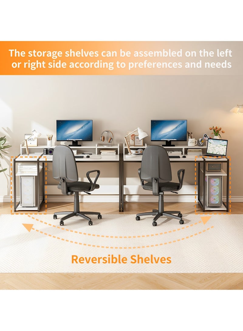 SHEIDLIN مكتب كمبيوتر، مكتب ألعاب مقاس 54 بوصة، مكتب منزلي مزود بأرفف تخزين مزدوجة مدمجة وحامل شاشة ثلاثي، يوفر مساحة تخزين، طاولة حديثة، أبيض - Image 3