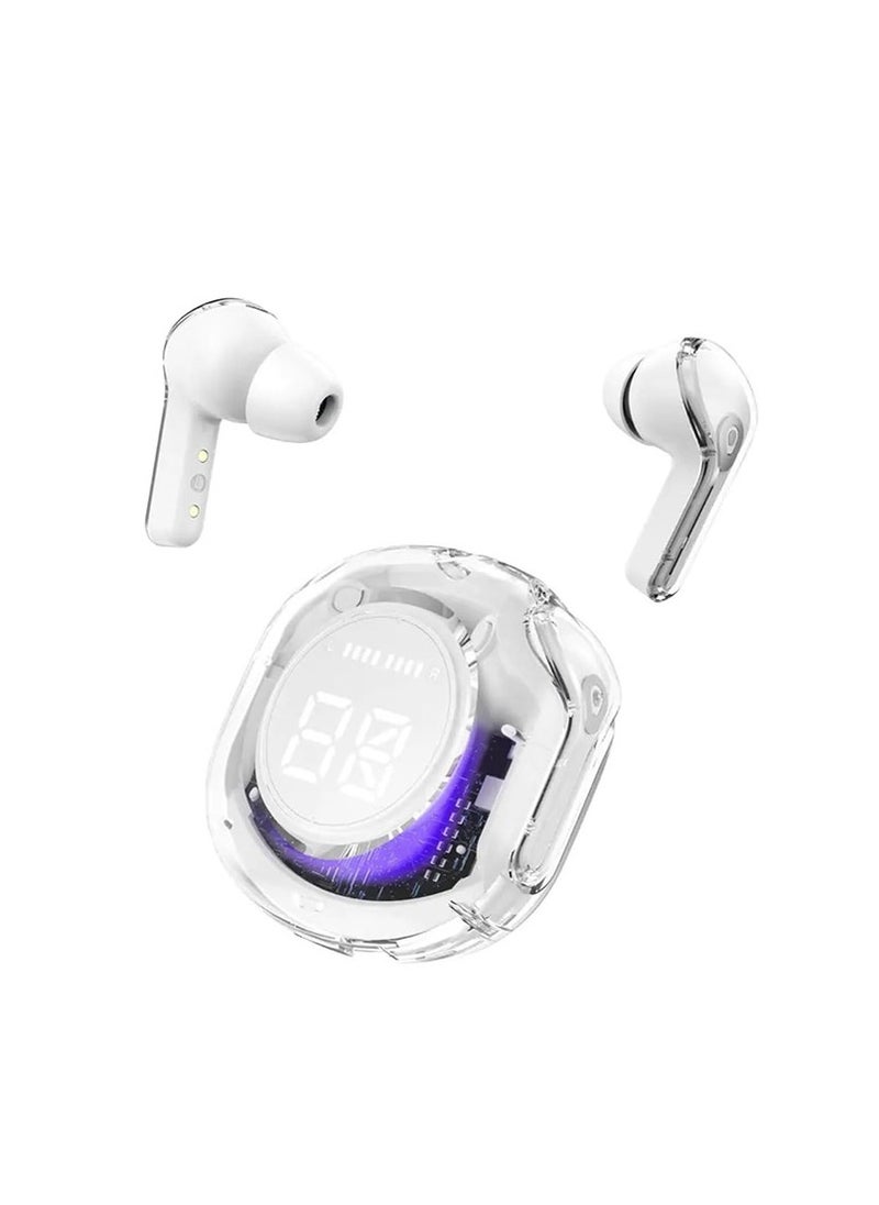 Generic - TWS Wireless Bluetooth Earphones, Transparent Design with Digital Display to Know the Charging Level, High Definition Stereo Gaming Headphones with Built-in Mic, with Touch Control Technology for the Earphone - White - Image 1