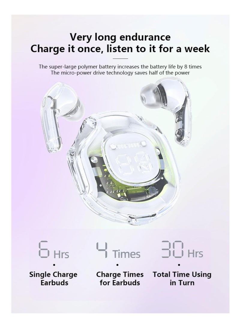 Generic - TWS Wireless Bluetooth Earphones, Transparent Design with Digital Display to Know the Charging Level, High Definition Stereo Gaming Headphones with Built-in Mic, with Touch Control Technology for the Earphone - White - Image 1