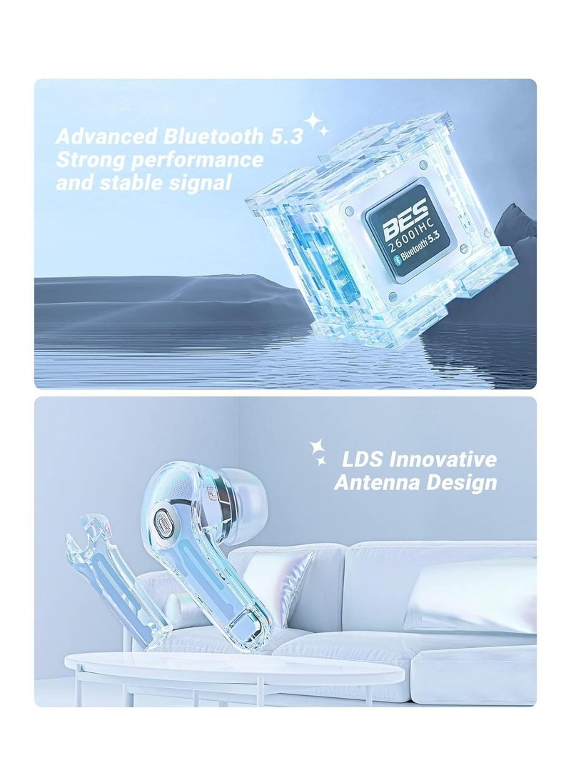 Generic - TWS Wireless Bluetooth Earphones, Transparent Design with Digital Display to Know the Charging Level, High Definition Stereo Gaming Headphones with Built-in Mic, with Touch Control Technology for the Earphone - White - Image 1