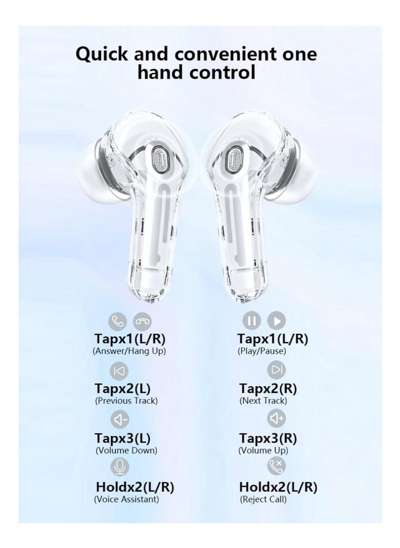 Generic - TWS Wireless Bluetooth Earphones, Transparent Design with Digital Display to Know the Charging Level, High Definition Stereo Gaming Headphones with Built-in Mic, with Touch Control Technology for the Earphone - White - Image 1