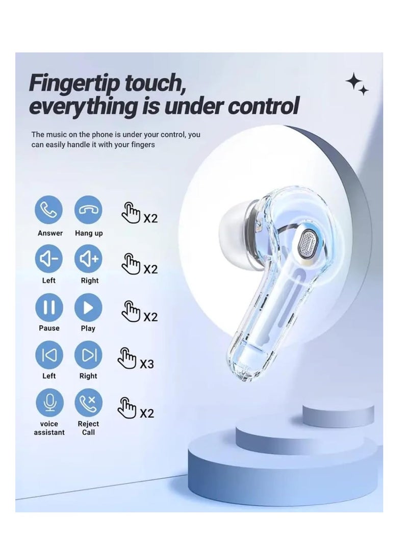 Generic - TWS Wireless Bluetooth Earphones, Transparent Design with Digital Display to Know the Charging Level, High Definition Stereo Gaming Headphones with Built-in Mic, with Touch Control Technology for the Earphone - White - Image 1