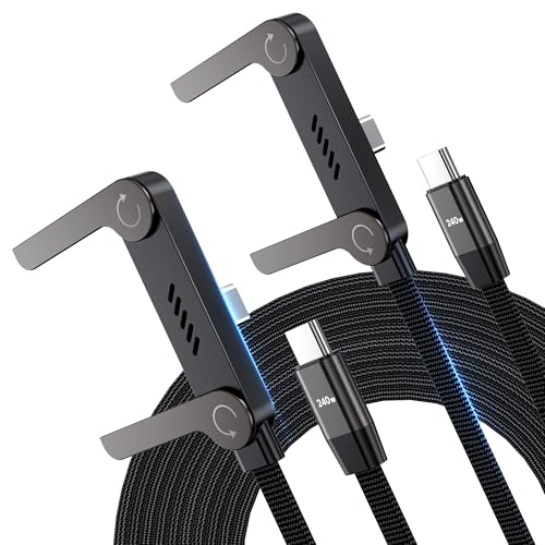 LOOHOI USB C to USB C Cable, 240W Fast Charging Cable with Built-in Phone Stand (5 FT, Black), Durable Braided Type-C Cable with 90° Angled T-Shaped Stand (2PCS) - Image 1