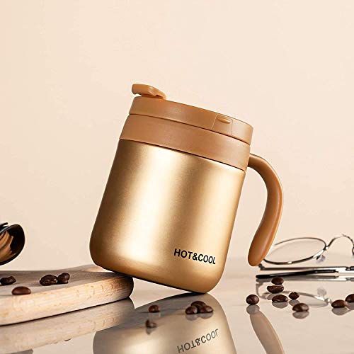 SIYANSHU 350 ML Insulated Coffee Mug Stainless Steel Coffee Mug with Handle Lid Double Vacuum Wall Stainless Steel Beer Mug ravel Mug Tumbler for Hot Cold Drinks (Gold) - Image 3