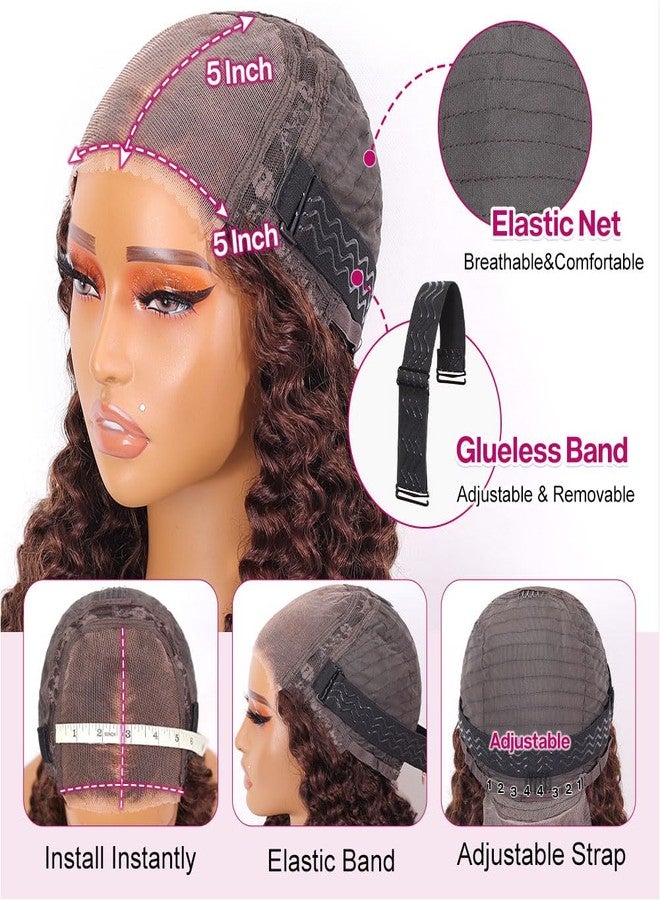 Ailwelia Curly Bob Wig Human Hair Deep Wave Glueless Wigs Human Hair Pre Plucked Pre Cut 5x5 Wear And Go HD Lace Closure Wigs Human Hair For Black Women 200% Density Chocolate Brown Color 12 Inch - Image 5