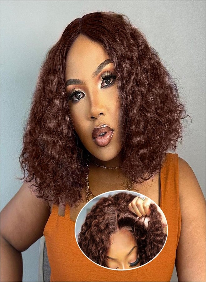 Ailwelia Curly Bob Wig Human Hair Deep Wave Glueless Wigs Human Hair Pre Plucked Pre Cut 5x5 Wear And Go HD Lace Closure Wigs Human Hair For Black Women 200% Density Chocolate Brown Color 12 Inch - Image 1