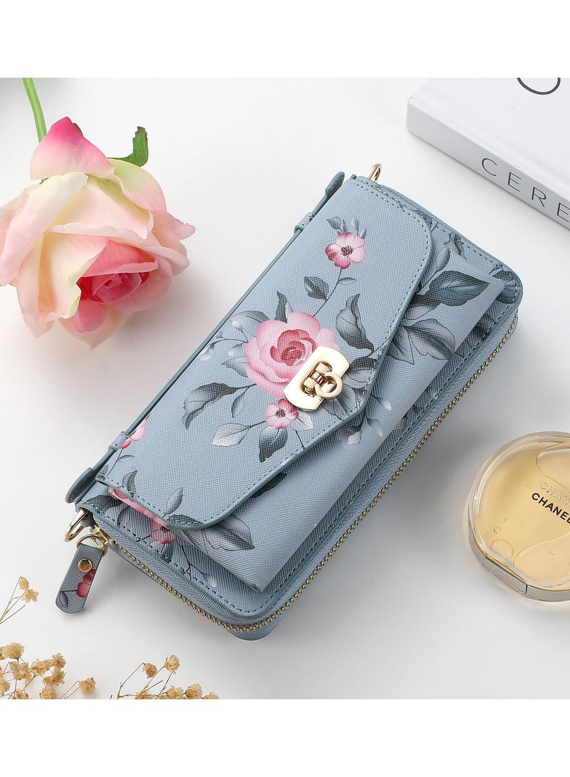 Suteni Floral Flip Cover Leather Protective Hidden Card Slots with Mirror Phone Case for iPhone  - Image 1