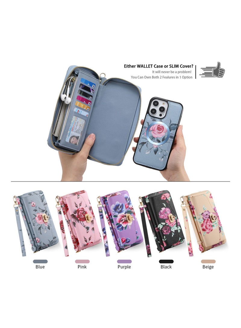 Suteni Floral Flip Cover Leather Protective Hidden Card Slots with Mirror Phone Case for iPhone  - Image 2