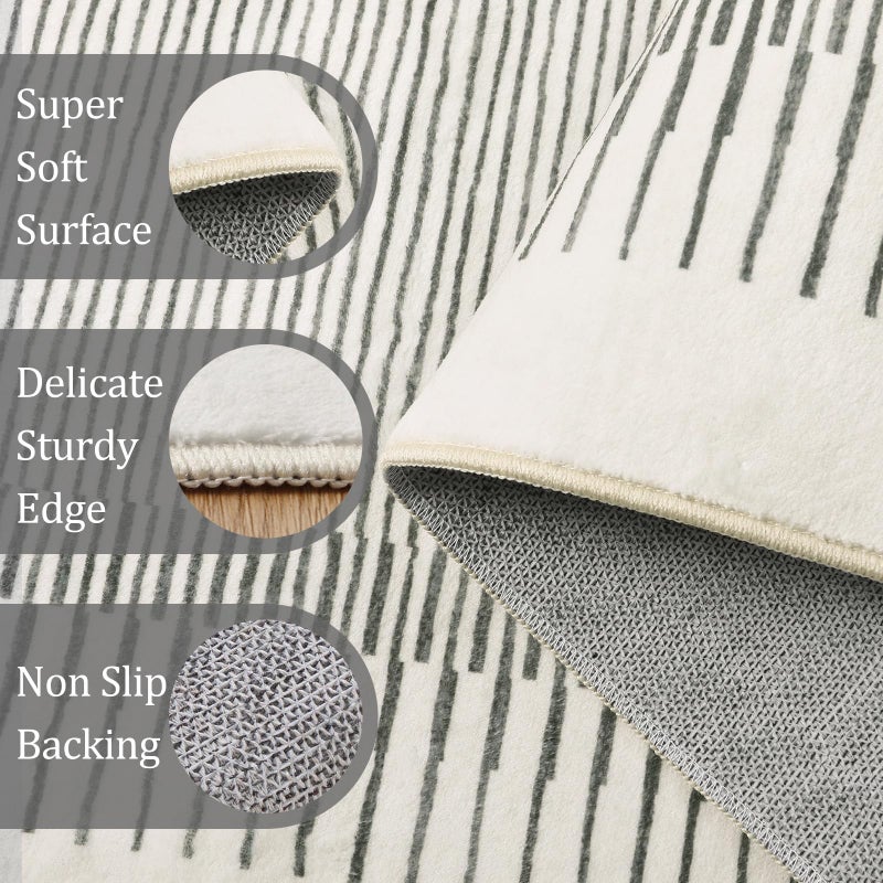 Morebes Modern White 2.5x8 Hallway Runner Rug, Berber Striped Kitchen Rugs Non Slip Washable Runner Rug, Soft Low Pile Indoor Floor Carpet for Bathroom Bedroom Laundry - Image 3