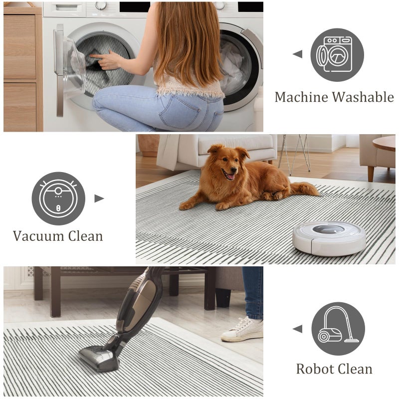 Morebes Modern White 2.5x8 Hallway Runner Rug, Berber Striped Kitchen Rugs Non Slip Washable Runner Rug, Soft Low Pile Indoor Floor Carpet for Bathroom Bedroom Laundry - Image 5