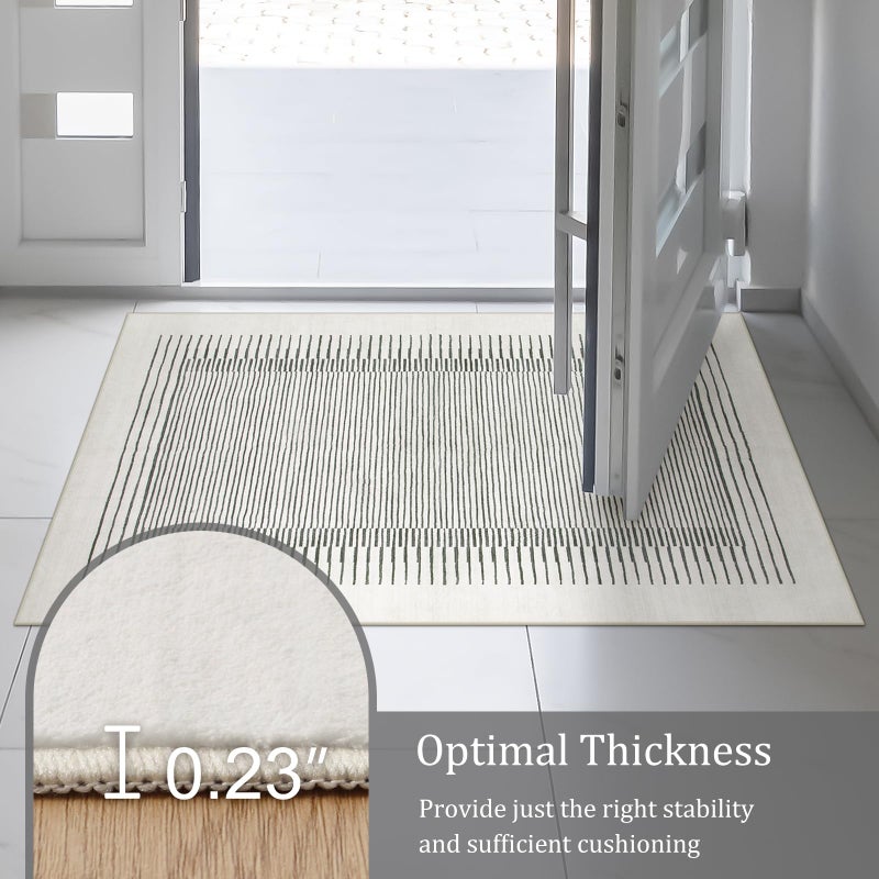 Morebes Modern White 2.5x8 Hallway Runner Rug, Berber Striped Kitchen Rugs Non Slip Washable Runner Rug, Soft Low Pile Indoor Floor Carpet for Bathroom Bedroom Laundry - Image 4