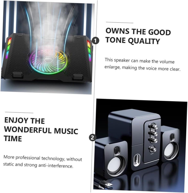 USB Laptop Computer Desktop Speaker 3D Surround Sound Bass Portable Music Speaker with USB Power, Black, Compatible with Windows for Home and Office Use - Image 5