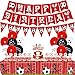 Funmemoir Soccer Birthday Party Decorations Red and White Happy Birthday Banner Triangle Flag Banner Cupcake Cake Toppers Tablecloth for Boys Soccer Fans Theme Party Decorations - Image 2