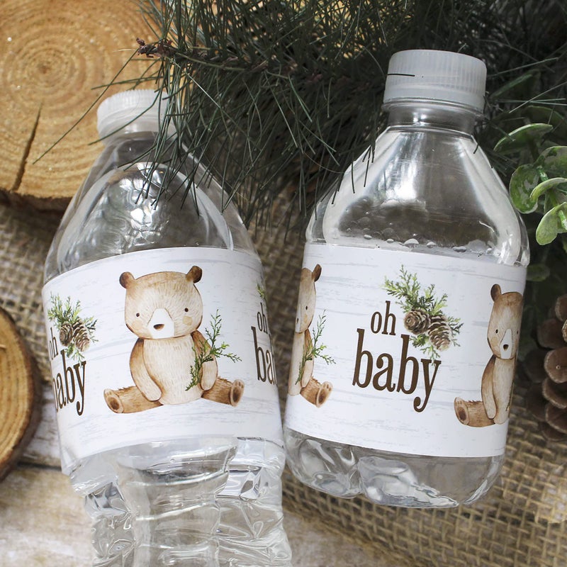 DISTINCTIVS Woodland Teddy Bear Baby Shower Water Bottle Labels - 20 Waterproof Stickers - Image 2