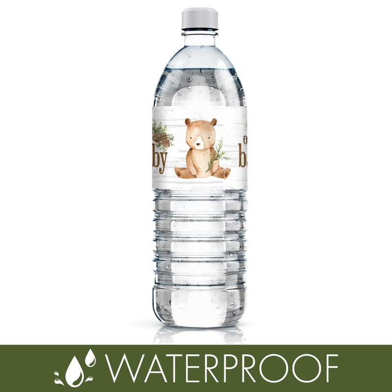 DISTINCTIVS Woodland Teddy Bear Baby Shower Water Bottle Labels - 20 Waterproof Stickers - Image 5