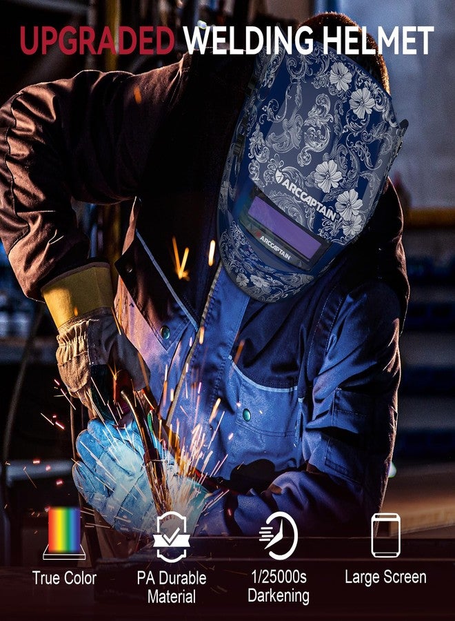 ARCCAPTAIN Large Viewing Screen Welding Helmet, 1/1/1/1 Top Optical Clarity Auto Darkening Welding Hood, 4 Arc Sensor 1/25000s Response Time True Color Weld Hood Helmet HSH-S800 Flower - Image 4