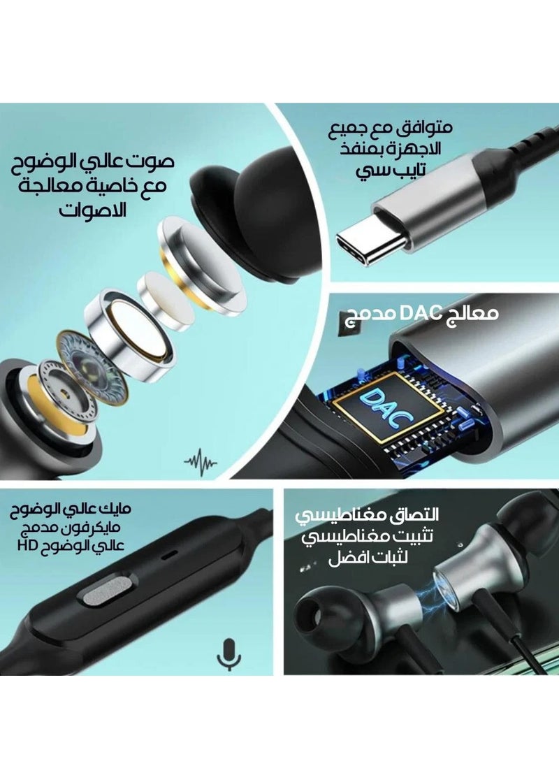 KARAOKE Earphone Type-C Wire with Voice Changing Feature Compatible with All Devices and iPads with TASI-C Port Black