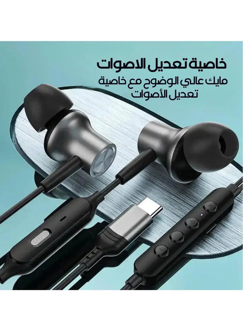 KARAOKE Earphone Type-C Wire with Voice Changing Feature Compatible with All Devices and iPads with TASI-C Port Black
