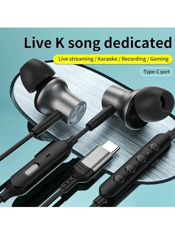 KARAOKE Earphone Type-C Wire with Voice Changing Feature Compatible with All Devices and iPads with TASI-C Port Black