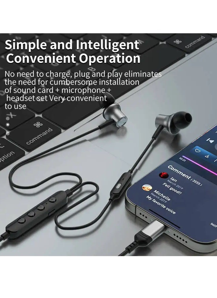 KARAOKE Earphone Type-C Wire with Voice Changing Feature Compatible with All Devices and iPads with TASI-C Port Black