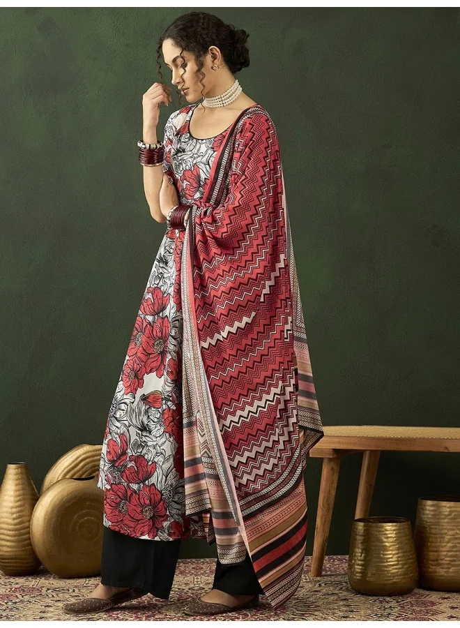 AKS Floral Printed Anarkali Kurta & Palazzos with Dupatta