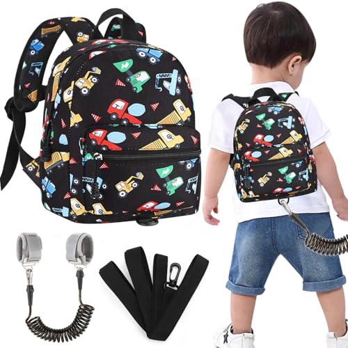 Accmor Toddler Harness Backpack Leash Cute Excavator Kids Backpack with Anti Lost Wrist Link for Outdoor Walking Mini Black Child Backpack Wristband Tether Leashes for Boys Girls Aged 13 Years Old - Image 1