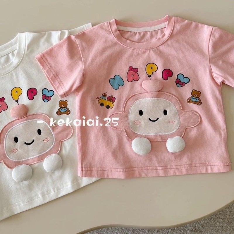 New Girls' Summer Short-Sleeved New T-Shirt Western-Style Children'S Wear Tops Egg Cartoon Printing 0120A072 - Image 1
