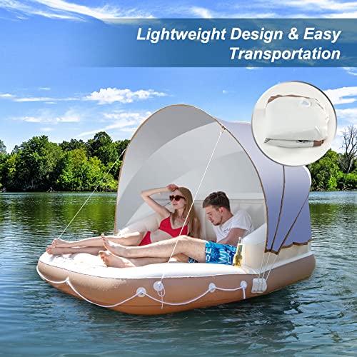 Goplus Inflatable Pool Float with Canopy, 71”x71” Floating Lounge Island w/UPF50+ Retractable Removable Sunshade, 2 Built-in Cup Holders, Giant Raft Load 440LBS for 2-3 Person Lake River Pool - Image 5