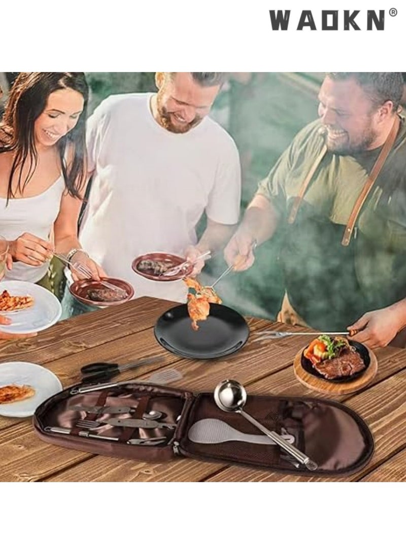 دبليو أيه أو كي أن حقيبة تخزين أدوات الطبخ للتخييم، مجموعة أدوات الطبخ للتخييم، حقيبة تخزين محمولة لأدوات التخييم، للسكاكين والشوك والملاعق ولوح التقطيع وسكين الطاهي وأدوات المطبخ، لون بني - Image 3