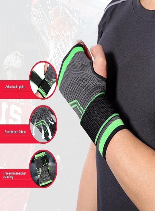 GymWar Gym Gloves Wrist Brace with Pressure Belt Sport Protection Wristband Knitting Pressurized Wrist and Palm Brace Bandage Support Pair (Free Size, Green) - Image 5
