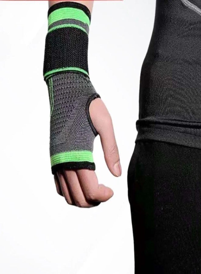 GymWar Gym Gloves Wrist Brace with Pressure Belt Sport Protection Wristband Knitting Pressurized Wrist and Palm Brace Bandage Support Pair (Free Size, Green) - Image 2