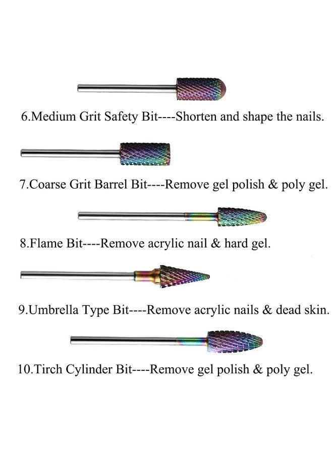 ERUIKA Nail Drill Bits Set, 10Pcs Tungsten Carbide Drill Bits For Nails Remove Acrylic Poly Nail Gel Polish, 3/32" Nail Files For Nail Cutter Cuticle Manicure - Image 5
