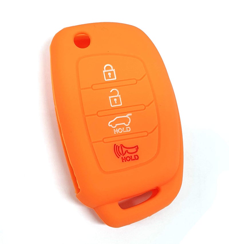 LIGHTKOREA 4 Button Flip Folding Remote Fob Key Chain Silicone Case Cover For Hyundai Santa Fe Sonata Elantra Azera Tucson (Orange) - Image 1
