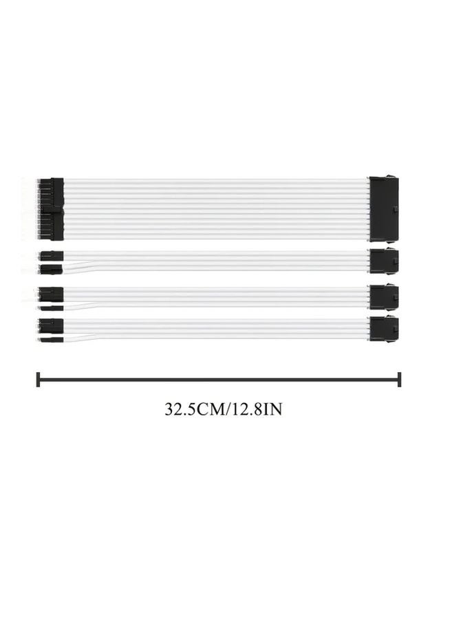 White 4 Pcs PSU Extension Cable Set 24 Pin 8 Pin 6 2 Pin with Combs Nylon Braided - Image 3
