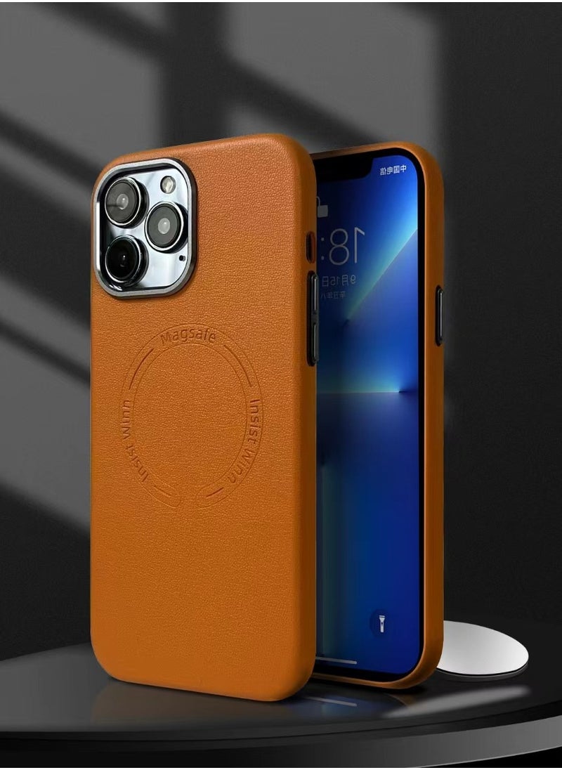 Color Fans - Case for iPhone 14 Pro Max Fashion Leather Magnetic Cover Orange - Image 1