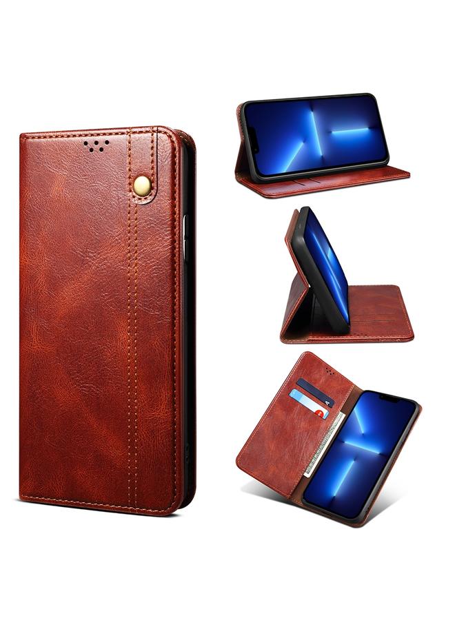 The Bros Simple Wax Crazy Horse Texture Horizontal Flip Leather Case with Card Slots & Wallet For iPhone 13 Pro Max