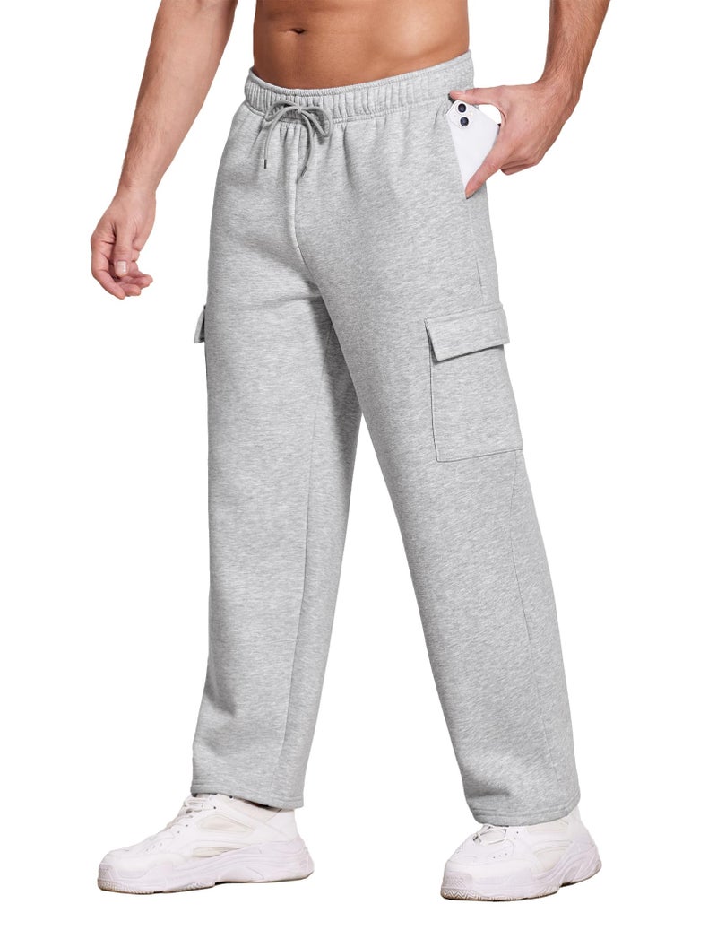 Deyeek Men's Cargo Sweatpants Fleece Lined Sweat Pants for Mens Straight Leg Pants with Pockets Baggy Grey Sweatpants Men - Image 3