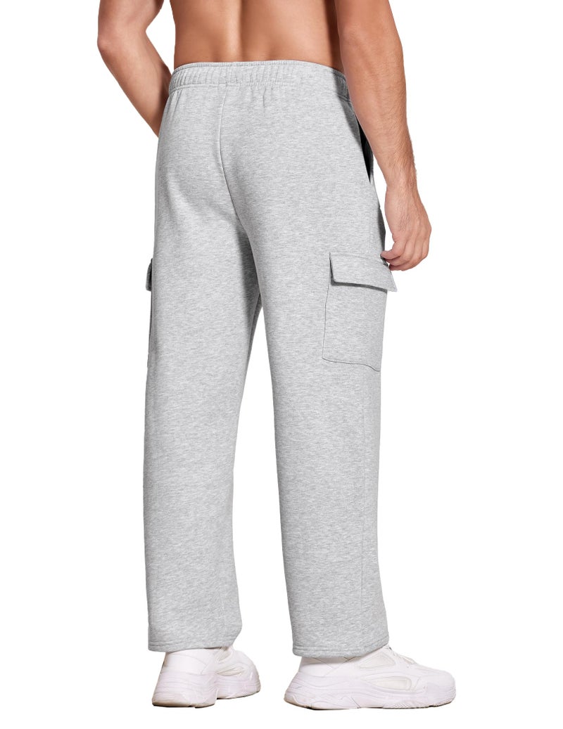 Deyeek Men's Cargo Sweatpants Fleece Lined Sweat Pants for Mens Straight Leg Pants with Pockets Baggy Grey Sweatpants Men - Image 2