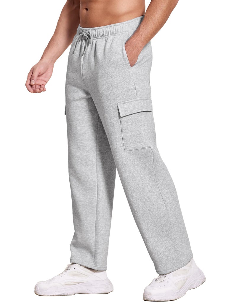 Deyeek Men's Cargo Sweatpants Fleece Lined Sweat Pants for Mens Straight Leg Pants with Pockets Baggy Grey Sweatpants Men - Image 1