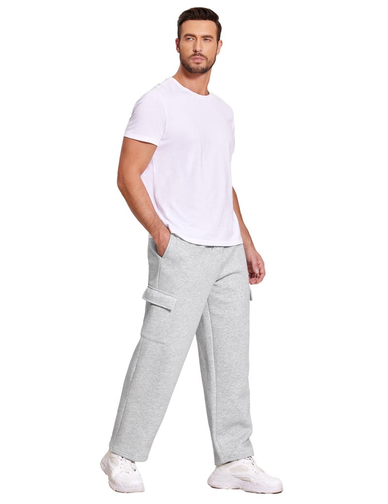 Deyeek Men's Cargo Sweatpants Fleece Lined Sweat Pants for Mens Straight Leg Pants with Pockets Baggy Grey Sweatpants Men - Image 5