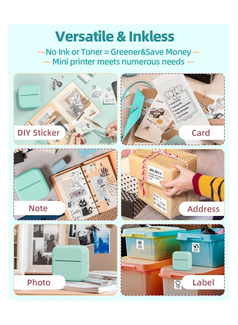 Mini Thermal Printer, Pocket Sticker Printer Label Makers, Inkless Printer with 1 Roll Paper, Portable Blutooth Small Printer, Study Printer for Pictures, Photos, Journals, DIY - Image 4