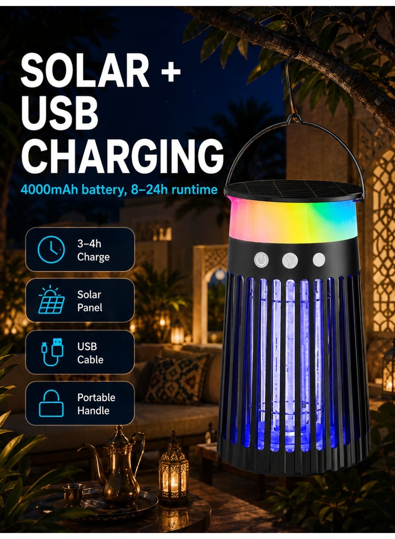 ألونغد مصباح قاتل البعوض يعمل بالطاقة الشمسية مع مصباح LED للأشعة فوق البنفسجية، بطارية قابلة لإعادة الشحن 4000 مللي أمبير في الساعة، ضوء مزاج متعدد الألوان، مقاوم للماء IPX5، مستشعر إضاءة تلقائي، صاعق حشرات 360 درجة للاستخدام الداخلي والخارجي - Image 3