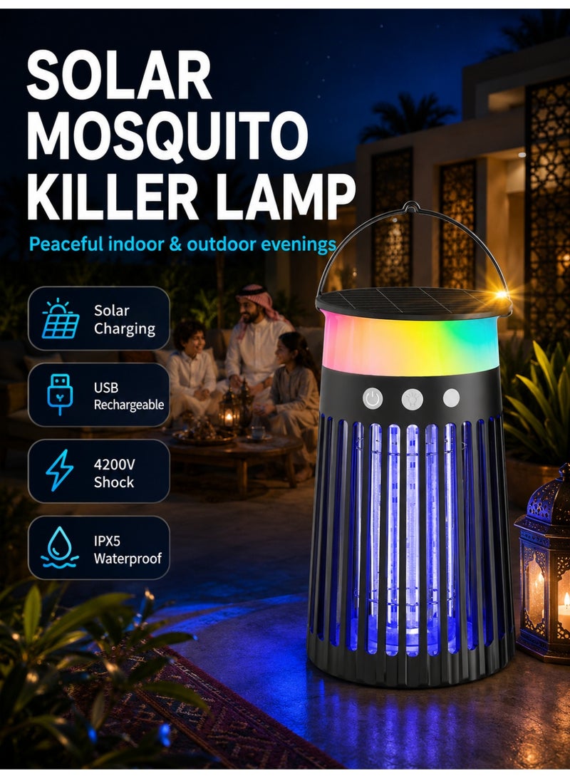 ألونغد مصباح قاتل البعوض يعمل بالطاقة الشمسية مع مصباح LED للأشعة فوق البنفسجية، بطارية قابلة لإعادة الشحن 4000 مللي أمبير في الساعة، ضوء مزاج متعدد الألوان، مقاوم للماء IPX5، مستشعر إضاءة تلقائي، صاعق حشرات 360 درجة للاستخدام الداخلي والخارجي - Image 2