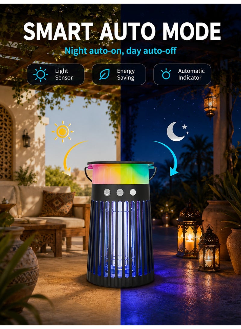 ألونغد مصباح قاتل البعوض يعمل بالطاقة الشمسية مع مصباح LED للأشعة فوق البنفسجية، بطارية قابلة لإعادة الشحن 4000 مللي أمبير في الساعة، ضوء مزاج متعدد الألوان، مقاوم للماء IPX5، مستشعر إضاءة تلقائي، صاعق حشرات 360 درجة للاستخدام الداخلي والخارجي - Image 4