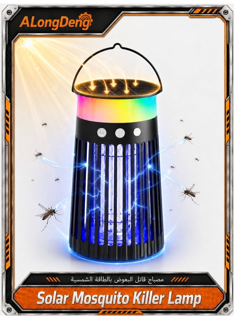 ALongDeng Solar-Powered Mosquito Killer Lamp with UV LED, 4000mAh Rechargeable Battery, Multicolor Mood Light, IPX5 Waterproof, Automatic Light Sensor, 360° Insect Zapper for Indoor & Outdoor Use - Image 1