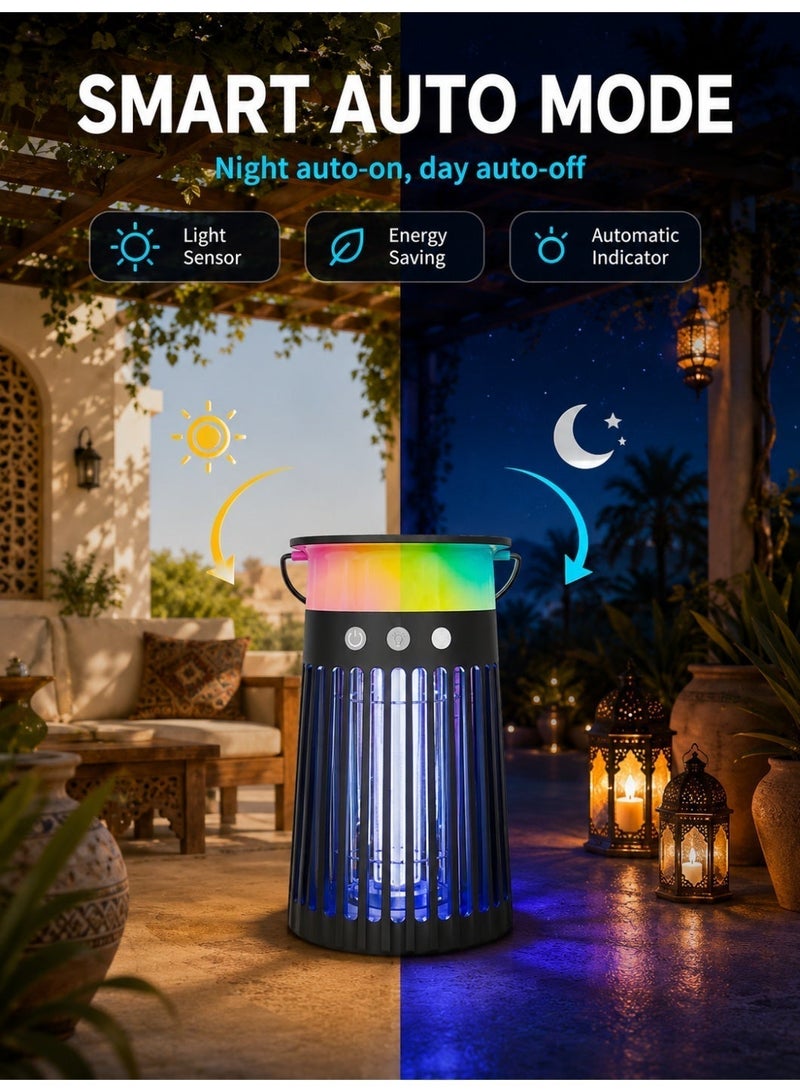 ALongDeng Solar-Powered Mosquito Killer Lamp with UV LED, 4000mAh Rechargeable Battery, Multicolor Mood Light, IPX5 Waterproof, Automatic Light Sensor, 360° Insect Zapper for Indoor & Outdoor Use - Image 4
