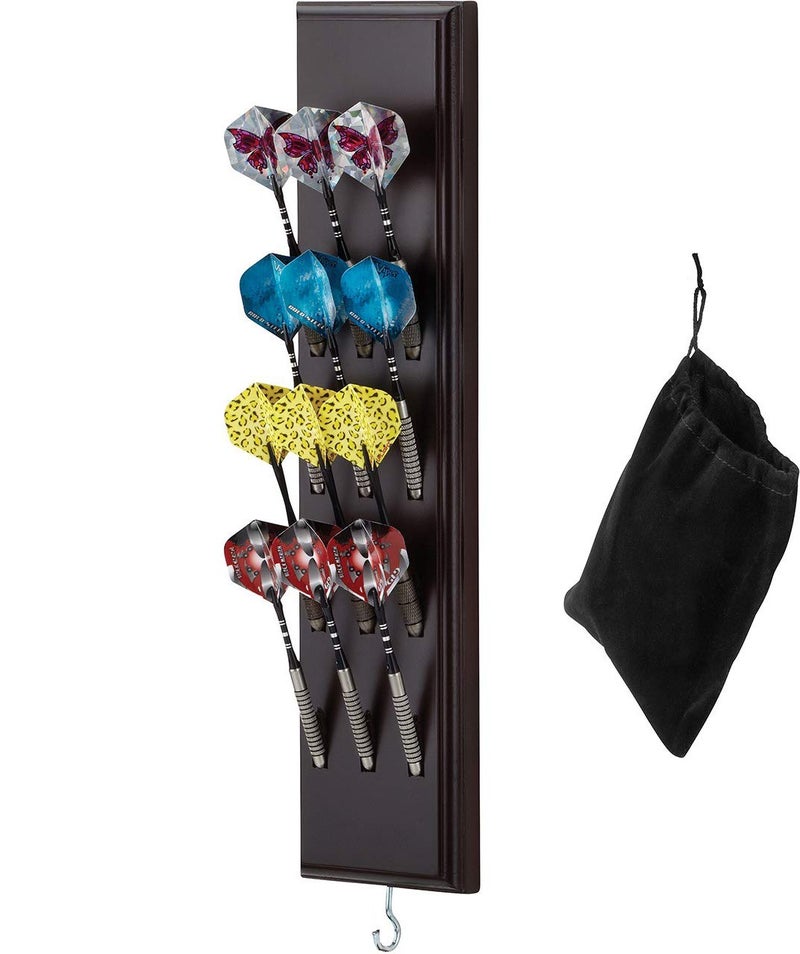 Viper Dart Caddy Solid Wood Wall Mounted Dart Holder / Stand, Displays 4 Sets of Steel or Soft Tip Darts, for all Sisal & Electronic Dartboards, Surrounds & Cabinets, Mahogany Finish - Image 1
