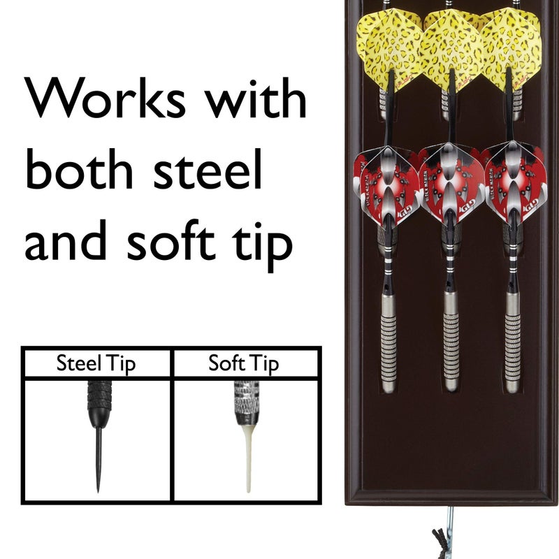 Viper Dart Caddy Solid Wood Wall Mounted Dart Holder / Stand, Displays 4 Sets of Steel or Soft Tip Darts, for all Sisal & Electronic Dartboards, Surrounds & Cabinets, Mahogany Finish - Image 3