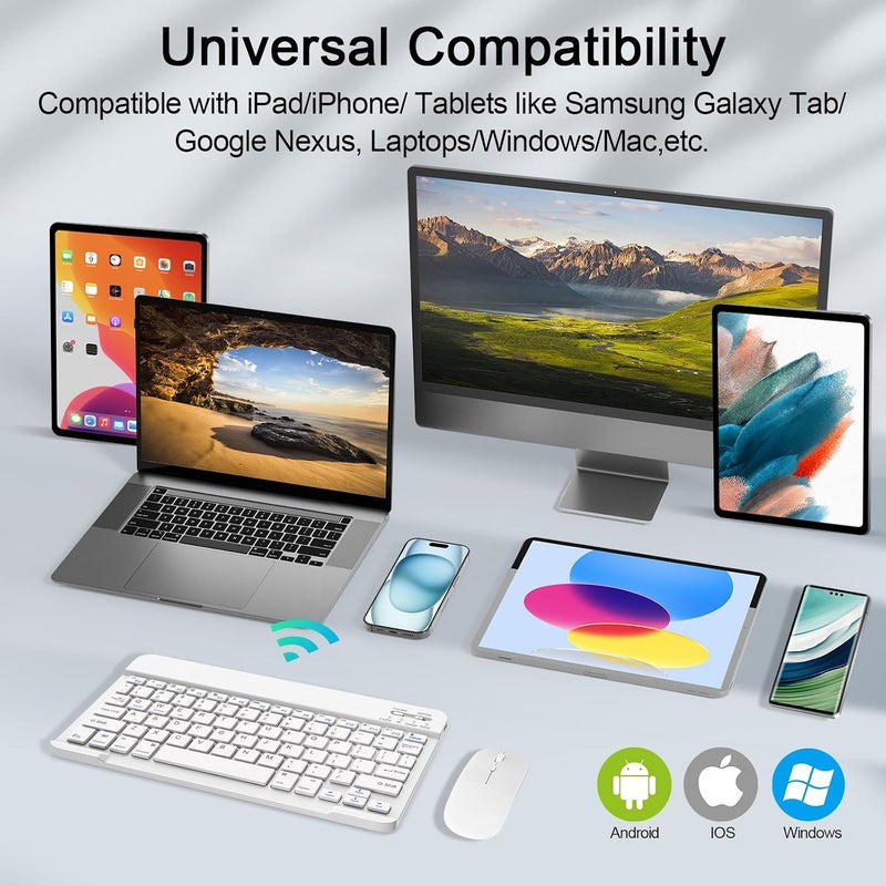 Nsyee Wireless Keyboard and Mouse Combo, Rechargeable Bluetooth Keyboard & Mouse with 2.4 GHz Wireless USB Receiver, Compatible with iPad, Smartphone, PC, Laptop, Windows/iOS/Android, White - Image 2